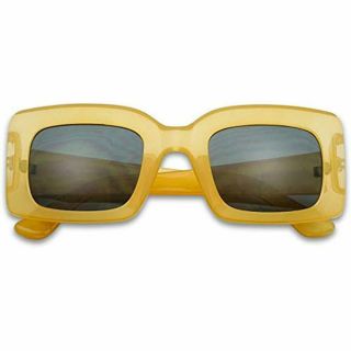 SunglassUP Chunky 1970 ' s Vintage Boxed Square Sunglasses (Pastel Yellow Frame 2