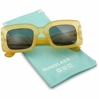 SunglassUP Chunky 1970 ' s Vintage Boxed Square Sunglasses (Pastel Yellow Frame 3