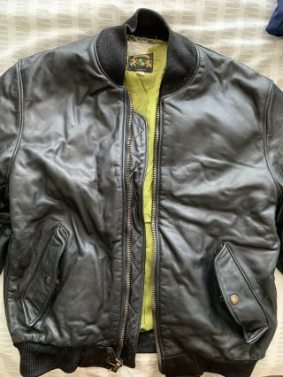 Vintage Ma1 Leather Jacket By Republic Medium Bomberjacket Black