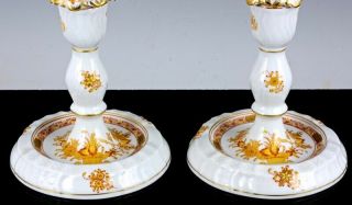 PAIR VINTAGE HEREND HUNGARY YELLOW INDIAN BASKET CANDELABRA CANDLESTICKS LAMPS 6