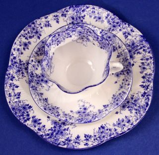 Vintage Shelley England Dainty Blue 3 - Piece Trio Teacup Saucer Plate