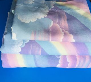 Vintage 80s Pastel Rainbow Sky Twin SHEET Set w Pillowcase Pink Purple Unicorn 3