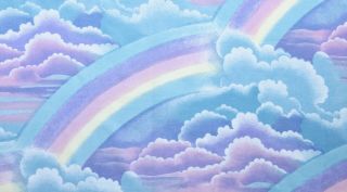 Vintage 80s Pastel Rainbow Sky Twin SHEET Set w Pillowcase Pink Purple Unicorn 5