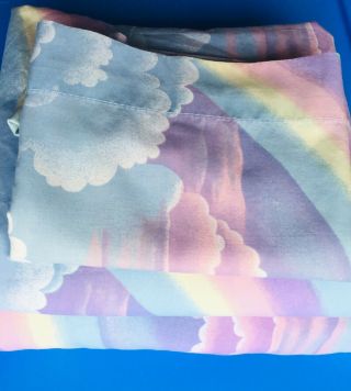 Vintage 80s Pastel Rainbow Sky Twin SHEET Set w Pillowcase Pink Purple Unicorn 6