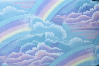 Vintage 80s Pastel Rainbow Sky Twin SHEET Set w Pillowcase Pink Purple Unicorn 7