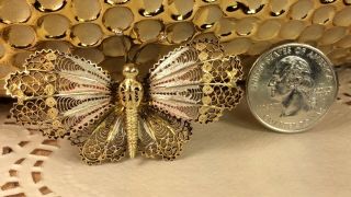 Vintage Antique.  800 Sterling Silver Filigree Butterfly Brooch Pin Fine Jewelry 5