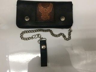 Vintage Harley Davidson Leather Wallet With Chain Eagle Black