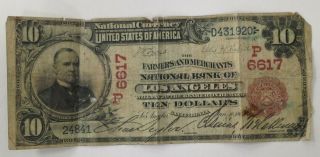 Rare Series Of 1902 $10 Red Seal Farmers & Merchants Of Los Angeles P6617 Note