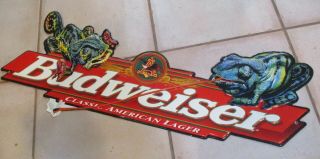 Vintage Budweiser “classic American Lager” Tin Sign W/ Frogs Display Pc
