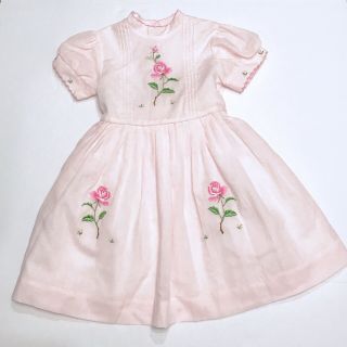 Vintage Love Girls Size 4 Blush Pink Rose Embroidery Ruffles Pocket Bow Dress