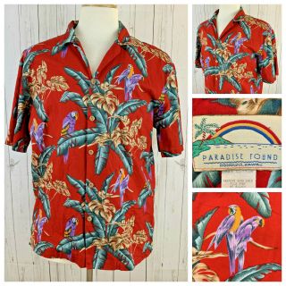 Paradise Found Mens Vintage Tom Selleck Magnum P.  I.  Hawaiian Parrots Shirt L Euc