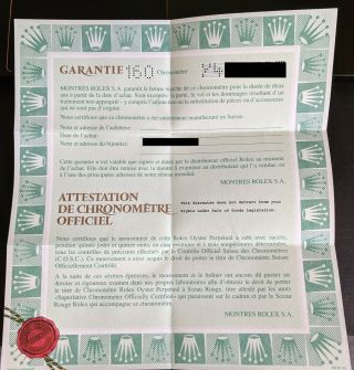 Very Rare Vintage Rolex Datejust Mens Guarantee Certificate Undated