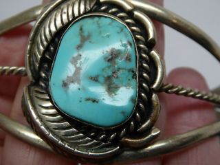 Vintage Old Pawn Navajo Silver Feather Turquoise Large Cuff Bracelet Size 8 