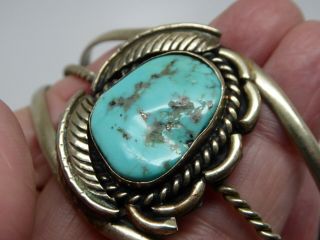 Vintage Old Pawn Navajo Silver Feather Turquoise Large Cuff Bracelet Size 8 
