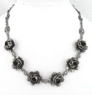 1920 - 40s Rare Vintage - Craft Coro - Sterling Silver Floral Necklace