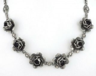 1920 - 40s RARE VINTAGE - CRAFT CORO - STERLING SILVER FLORAL NECKLACE 2