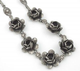 1920 - 40s RARE VINTAGE - CRAFT CORO - STERLING SILVER FLORAL NECKLACE 7