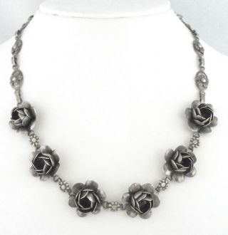 1920 - 40s RARE VINTAGE - CRAFT CORO - STERLING SILVER FLORAL NECKLACE 8
