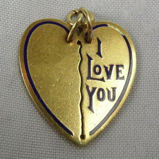 Stunning Vintage 1960s 14ct Gold & Enamel I Love You Heart Pendant