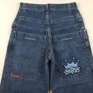 Vintage JNCO Crown Logo Baggy Skater Wide Leg Denim Jeans Men ' s Size 31x30 2