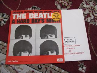 Beatles 1964 FIRST ISSUE MONO ' A HARD DAYS NIGHT ' LP W RARE SONG STICKER COVER 6