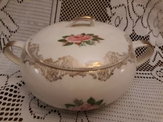 Vintage Paden City Pottery American Rose Round Covered Vegetable Bowl Perfect