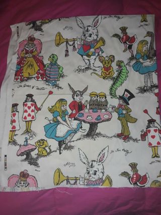 Vintage Rare Alice In Wonderland Fabric Upholstry Curtain 1.  5 X 1.  5 Yards
