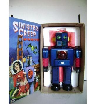 Rare Sinister Creep Tin Robot Blue Ink Comet Toys Papa - San Version Mib
