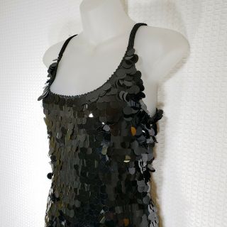 Vintage Lillie Rubin Womens Sz 10 Black Sequin Sleeveless Spaghetti Strap Dress