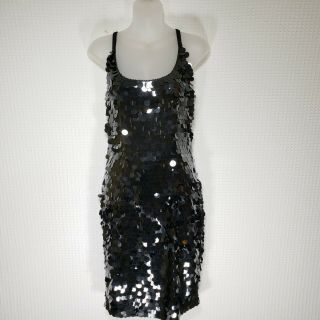 Vintage Lillie Rubin Womens Sz 10 Black Sequin Sleeveless Spaghetti Strap Dress 2