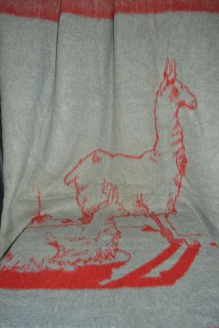 Alpaca Llama 100 Wool Blanket Throw Reversible Animal Red Vtg San Pedro