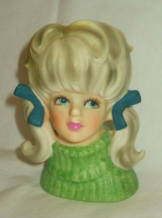 Vtg 60s Enesco Teen - Rific Girl Lady Head Vase Doll Ponytails/pigtails Teenager