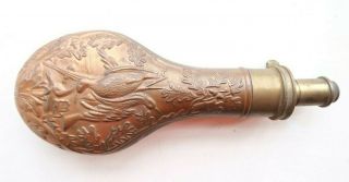 Vintage Powder Flask Hanging Birds & Oak Leaf Pattern Shot Percussion Hammer Gun