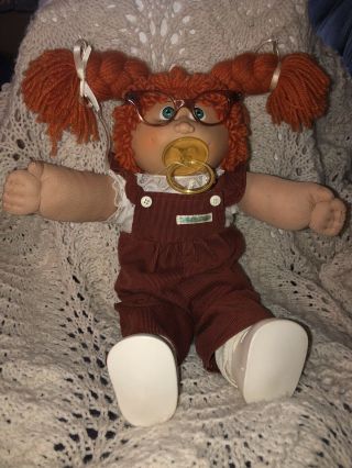 1985 Cabbage Patch Kids Jesmar Doll Pacifier/dimples/glasses/red Hair/freckles
