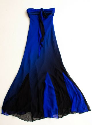 Vintage Cache Blue & Black Ombre 100 Silk Strapless Formal Gown Dress Size 4