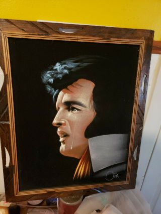 Vintage Velvet Elvis Crying Tear Painting In Wood Frame 23”x19”