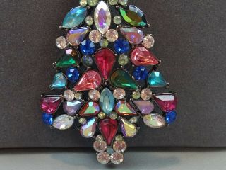 Vintage Avon Christmas Tree 3rd Annual 2006 Multi Colored Rhinestone Pin Brooch 3