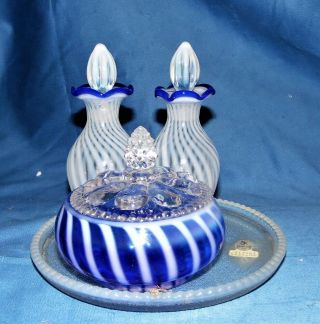 Rare Fenton Blue Ridge Opalescent 7 Piece Vanity Set Ltd 201 Of 1,  000