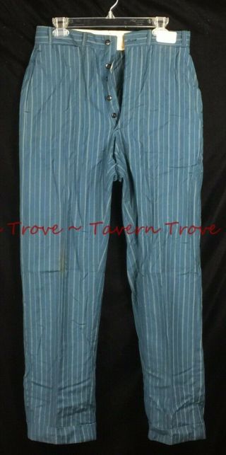 1950s Deadstock High - Waisted Teal Blue W/white Stripes Button Fly Pants