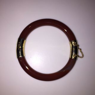 Vtg Carnelian Agate Hinged Bangle Clamper Bracelet