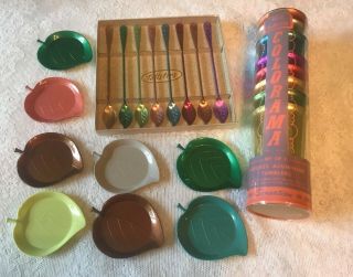 Vintage Colorama Aluminum Hostess Tumblers Heller Set Of 8 With Tallstirs Spoons