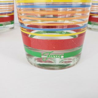 Vtg Fiestaware Stripe Old Fashioned Glasses Juice Tumblers Set 6 Primary Colors
