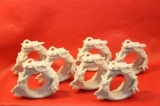 Vintage Fitz & Floyd Ceramic Napkin Rings W/ Dragon Motif Set