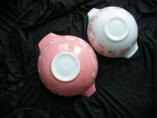 Two Vintage Pink Pyrex Gooseberry Cinderella Mixing Bowls 443 And 444