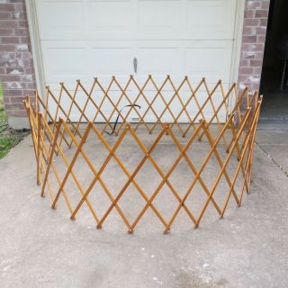 Rare Vintage Wood Round Accordion Enclosed Baby Playpen Gate Fence Expands 7 