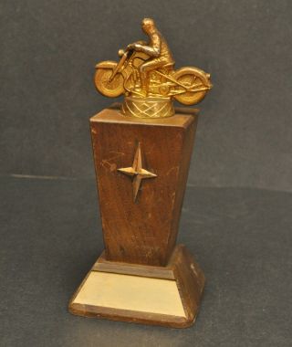 Vintage Ama Motorcycle Club Race Trophy W/ Wood Base,  Metal Topper,  Blank Plaque