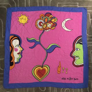 Vintage Niki De Saint Phalle Silk Scarf Pink Blue Moon Sun Wine Love 36 " Rare