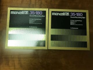 Two (2) Vtg Maxell Ud 35 - 180 Metal Reel Recording Master Tapes,  Boxes Japan