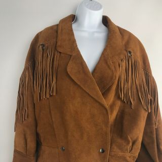 Yearbook Jacket Coat Western Vintage Suede Leather Fringe Concho Brown L Rare