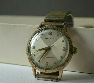 Vintage Mens Bulova 10 K Gold Filled Self Winding Wristwatch Currently Running
